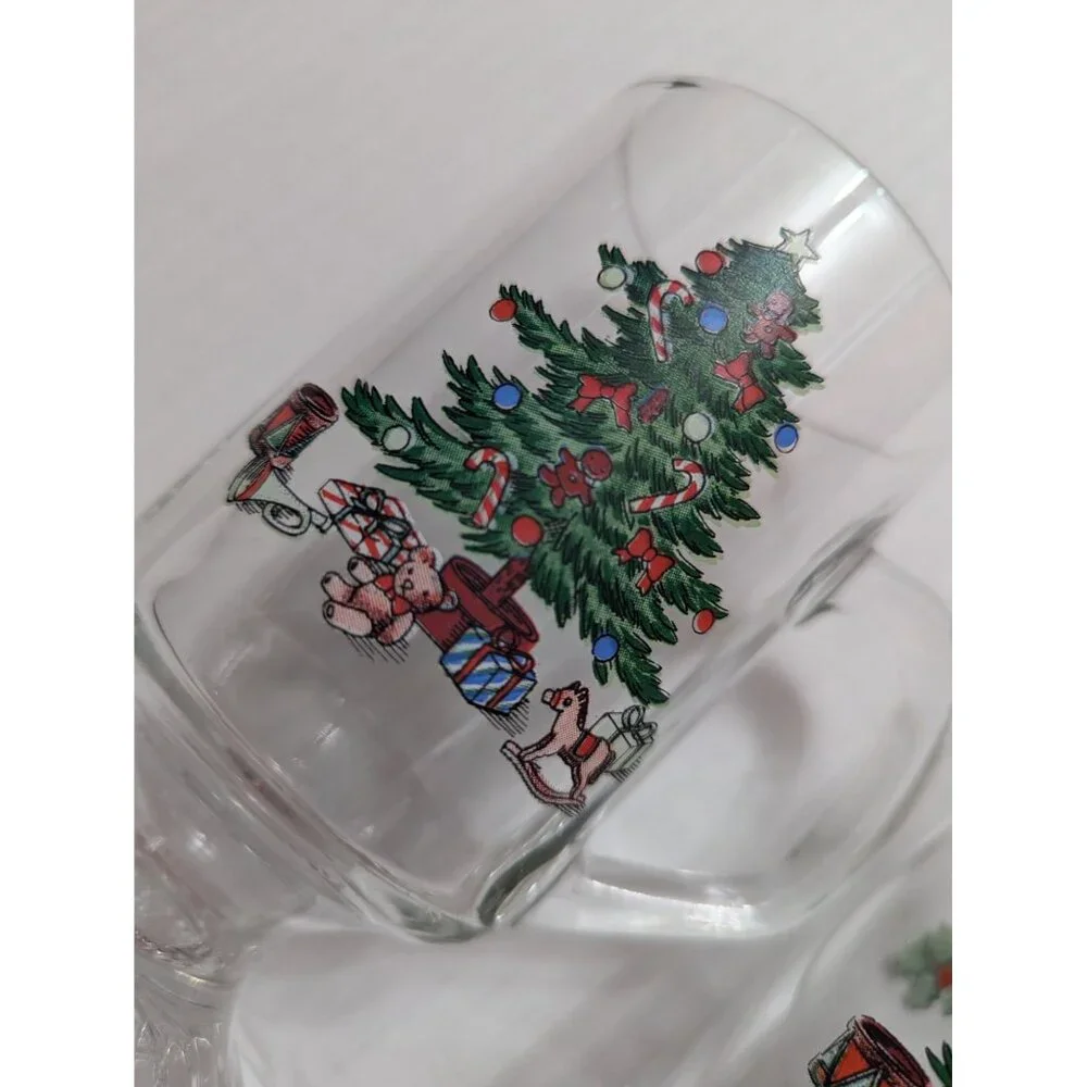 Luminarc Christmas Tree Holly Irish Coffee style footed mugs 6‎ in lot 2